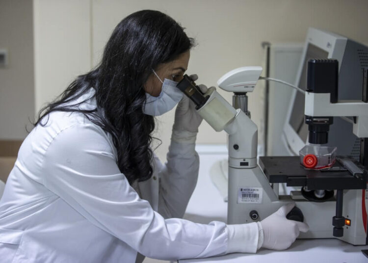 ANKARA, TURKEY - JANUARY 26: Hacettepe University Vaccine Institute Faculty Member Semra Aydin works on Turkey's coronavirus (COVID-19) vaccine as vaccine studies continue at Hacettepe University Vaccine Institute, in Ankara, Turkey on January 26, 2021. Turkey's 17 domestic vaccine studies being supported by Health Institutes of Turkey (TUSEB) and Scientific and Technological Research Council of Turkey (TUBITAK). Aytac Unal / Anadolu Agency (Photo by Aytac Unal / ANADOLU AGENCY / Anadolu Agency via AFP)