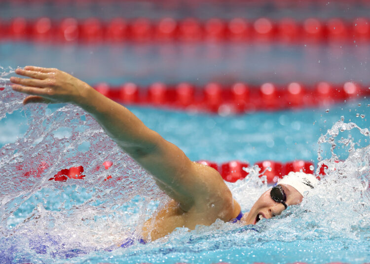 INDIANAPOLIS, INDIANA - NOVEMBER 03: Hali Flickinger of the United States competes in the Women's 400m Freestyle heats on Day 1 of the FINA Swimming World Cup 2022 Leg 3 at the Indiana University Natatorium on November 03, 2022 in Indianapolis, Indiana. Maddie Meyer/Getty Images/AFP (Photo by Maddie Meyer / GETTY IMAGES NORTH AMERICA / Getty Images via AFP)