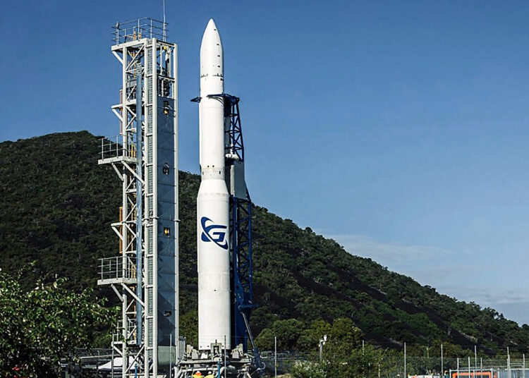 An undated handout photo released by Gilmour Space Technologies on May 14, 2025 shows a three-stage Eris rocket seen near Bowen, on the east coast of Australia. An Australian company says it aims to make the first orbital test launch of a locally-developed rocket on May 15, carrying a jar of Vegemite as its payload. (Photo by Handout / GILMOUR SPACE TECHNOLOGIES / AFP) / RESTRICTED TO EDITORIAL USE - MANDATORY CREDIT "AFP PHOTO / GILMOUR SPACE TECHNOLOGIES" - NO MARKETING - NO ADVERTISING CAMPAIGNS - DISTRIBUTED AS A SERVICE TO CLIENTS - NO ARCHIVES