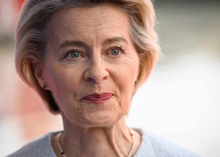 European Commission president Ursula Von der Leyen arrives at the European Political Community (EPC) summit, in Tirana on May 16, 2025. (Photo by Leon Neal / POOL / AFP)