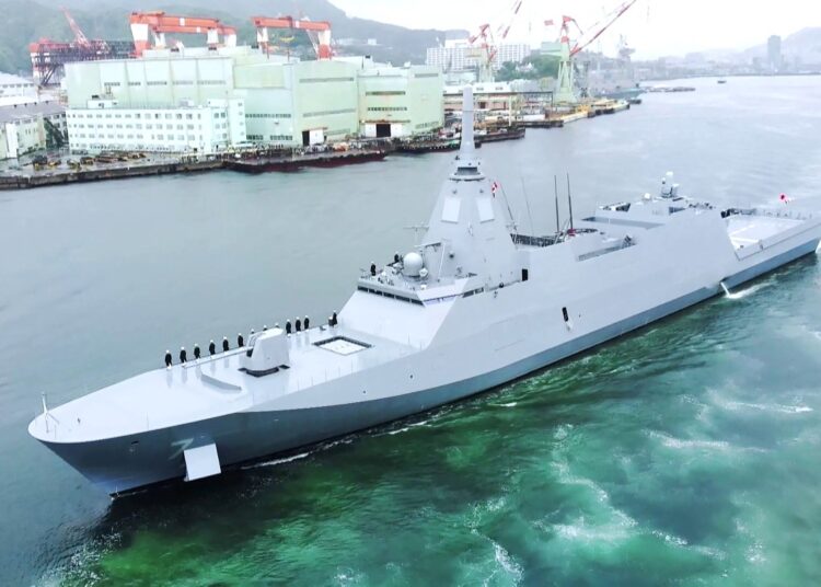 This undated handout photo released by the Australian Defence Force on August 5, 2025 shows a Japanese Maritime Self-Defence Force (JMSDF) Mogami-class frigate JS Niyodo (FFM-7) sailing in an undisclosed location. Australia will upgrade its navy with 11 Mogami-class frigates built by Japan's Mitsubishi Heavy Industries, Defence Minister Richard Marles said on August 5, 2025. (Photo by Handout / AUSTRALIAN DEFENCE FORCE / AFP) / RESTRICTED TO EDITORIAL USE - MANDATORY CREDIT "AFP PHOTO / AUSTRALIAN DEFENCE FORCE" - NO MARKETING - NO ADVERTISING CAMPAIGNS - DISTRIBUTED AS A SERVICE TO CLIENTS