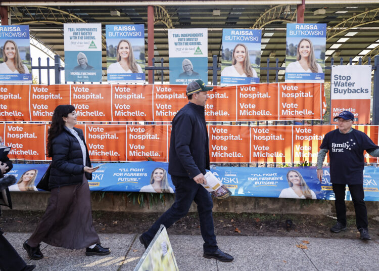 Matt Canavan, leader of the National Party of Australia, arrives at a polling station to vote in the Farrer By-Election in Albury, New South Wales on May 9, 2026. (Photo by Hilary WARDAUGH / AFP)